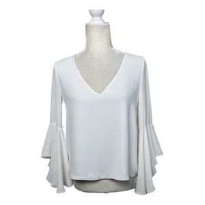 Zara White Ivory Chiffon Tulip Sleeve Scoop Back Crop Top Blouse Size Small